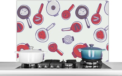 Spatscherm keuken 100x65 cm - Kookplaat achterwand Patroon - Koken - Pan - Eten - Muurbeschermer - Spatwand fornuis - Hoogwaardig aluminium
