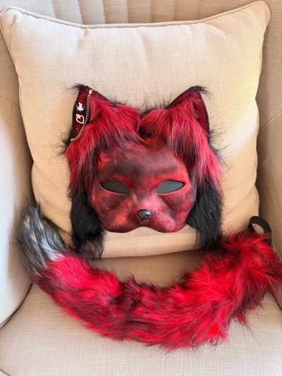 Therian Mask Rood | Handgemaakt Therian Masker | Kattenmasker | Furry Cosplay Masker | Quadrobics