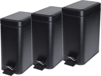 Pedaalemmer - 3x stuks - zwart - 5 liter - metaal - 25 x 14 x 29 cm - vuilnisbak - voor badkamer en toilet