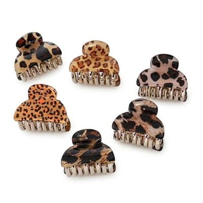Panterprint Haarklemmen Dames Set van 6 Stuks Kleine Haar klem Luipaard Print Kunststof Haarclips Retro Design
