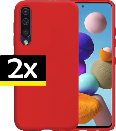 Hoesje - 2 Stuks - Geschikt voor Samsung Galaxy A50 - Sterk & Shockproof - Case Siliconen - Back Cover - Telefoon Hoes - Telefoonhoesjes - Rood