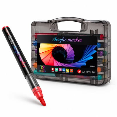 Acrylstiften met vloeibare inkt - set van 12 kleuren - zachte punt voor lagen en creatieve tekeningen - geschenkverpakking