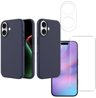 Shockproof Backcover - Liquid Silicone Soft Hoesje - Geschikt voor: iPhone 17 - Middernachtblauw + Screenprotector & Camera Lens Protector