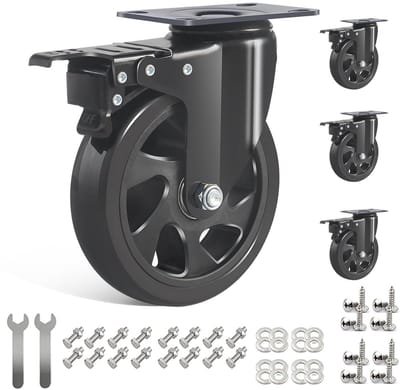 Zware Belastbare Zwenkwielen 125 mm met Rem - 4 Stuks Meubelwielen voor Binnen