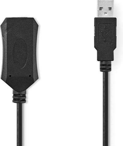 Nedis Actieve USB-Kabel - USB 2.0 - USB-A Male - USB-A Female - 480 Mbps - 30.0 m - Rond - Vernikkeld - PVC - Koper - Polybag