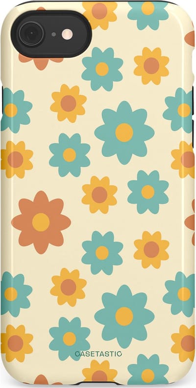 Casetastic hoesje geschikt voor Apple iPhone SE / Apple iPhone 7 / Apple iPhone 8 - Dubbellaagse bescherming - Retro bloei - Fashion Case - Crème Mintgroen Goud Perzik
