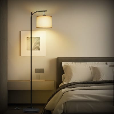 Oraymin Vloerlamp 170cm – Staande Leeslamp Boog – Linnen Kap E27 LED 3000K Incl. – Voetschakelaar – Woonkamer Slaapkamer Kantoor