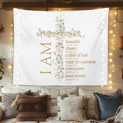 Christelijke Bijbelvers Tapijt Wandkleed, Christelijke Schrift Wanddecoratie, Bijbelverzen Wanddecoratie Voor Gebedsruimte Kerk 70x100CM