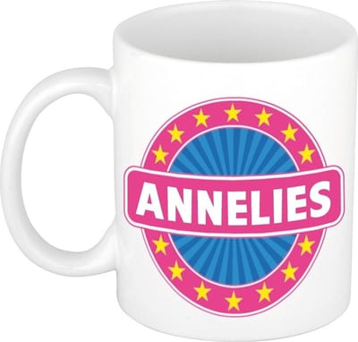 Bellatio Decorations - Annelies voornaam - koffiemok - beker - wit/roze - 300 ml - Cadeau - Dames - Collega - Moederdag - Verjaardag
