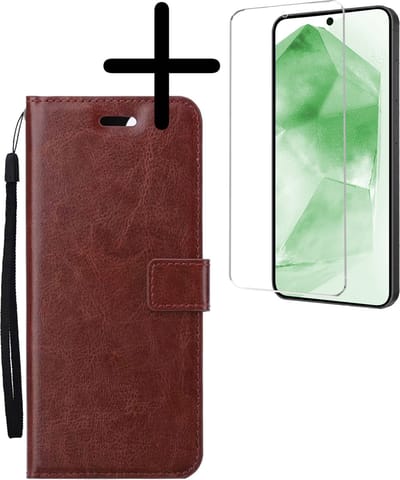 Hoesje Met Screenprotector - Geschikt voor Samsung Galaxy A55 - Luxe Pasjeshouder - Bookcase Portemonee - Flip Case - Kunstleer Book Case - Flipcase - Book Cover - Walletcase - Portemonneehoes - Bruin