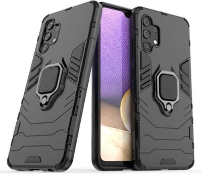 MobyDefend Hoesje - Geschikt voor Samsung Galaxy A32 (4G) - Dubbelgelaagde Pantsercase Met Standaard - Zwart
