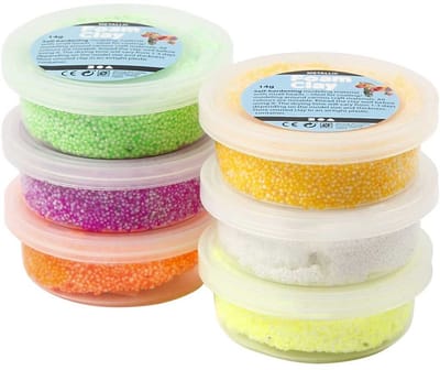 Knutsel Foam Clay klei - 12x potjes - diverse kleuren - 14 gram - boetseerklei