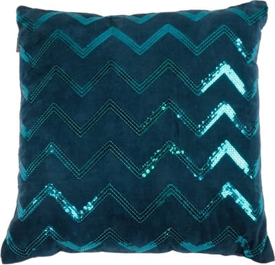 Kussen Zigzag Sequin Dark Turquoise | 45 X 45 | Sierkussen Voor Woonkamer Of Slaapkamer