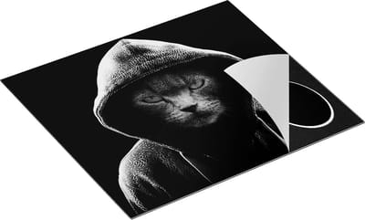 Chefcare Inductie Beschermer Boze Kat Draagt een Hoodie - Zwart Wit - 60x50 cm - Afdekplaat Inductie - Kookplaat Beschermer - Inductie Mat