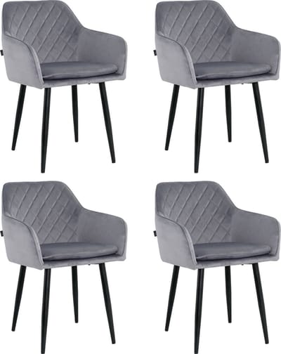 Lina® Noble Eetkamerstoelen - Grijs - Set van 4 - Velvet