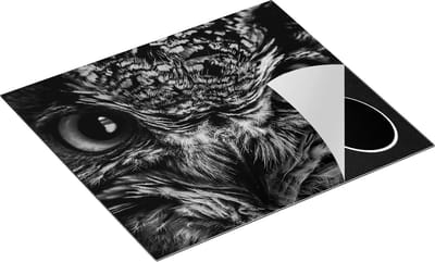 Chefcare Inductie Beschermer Uilenkop met Gele Ogen - Uil - Zwart Wit - 60x50 cm - Afdekplaat Inductie - Kookplaat Beschermer - Inductie Mat