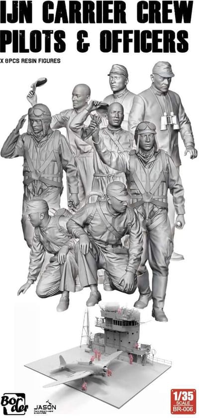 Border Model Modelbouwpakket - BR006 IJN Carrier Crew Pilots - Officers - 8 Resin Figuren Resin onderdeel - 1:35 - Modelbouw