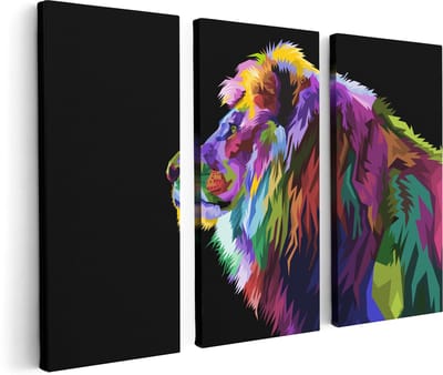 Artaza Canvas Schilderij Drieluik Gekleurde Leeuw - Abstract - Kleur - 120x80 - Foto Op Canvas - Canvas Print