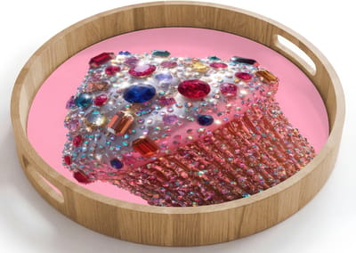 Dienblad rond 40x40 cm - Schootdienblad hout - Cupcake - Kleurrijk - Edelstenen - Borrelplank rechthoek - Plateau houten dienbladen