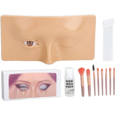 Planche de Visage en Silicone 3D pour Pratique du Maquillage avec Huile Nettoyante 20ml et Set de 8 Pinceaux de Maquillage Roses pour Débutants Wheat Skin