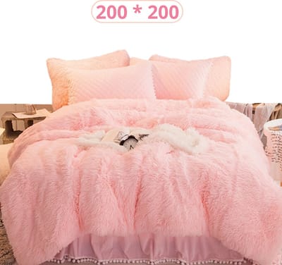 Bovista Teddy Dekbedovertrek - Fleece Dekbedovertrek - Fluffy Dekbedovertrek - Pluche - Dekbed - Deken - Inclusief Kussenslopen - Licht Roze 200x200cm