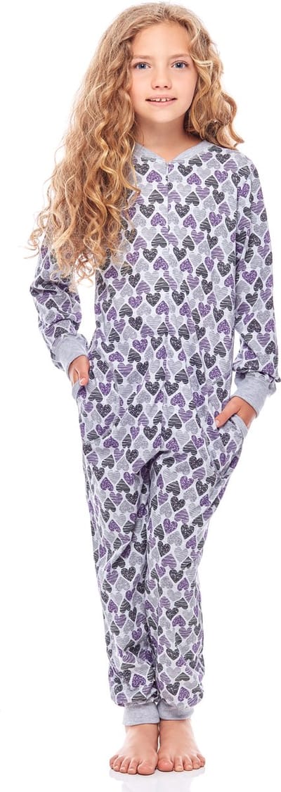 Merry Style Kinder Pyjama - ronde hals - lange mouwen - lange broek met zakken - Katoen - MS-MS10-186-PJ - Melange Herzen Violett - 110-116