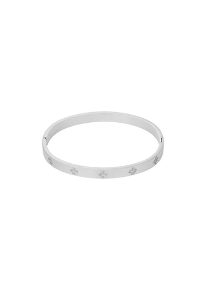 Bangle met klavers en steentjes zilver