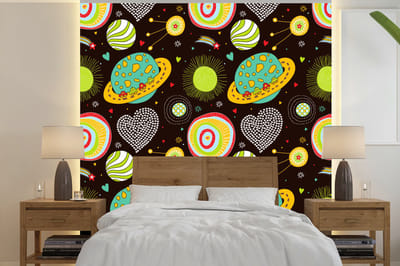 Behang - Fotobehang Patronen - Ruimte - Planeten - Jongens - Kinderen - Kids - Breedte 240 cm x hoogte 240 cm