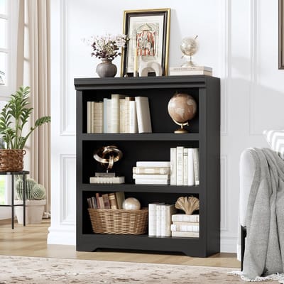 Lage Boekenkast met 3 Planken - Zwart Open Vakkenkast met Verstelbare Planken - Opbergkast voor Woonkamer & Kantoor - ca. 100 cm Hoog