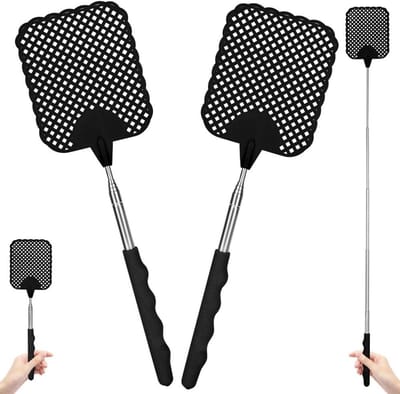 Handmatige Vliegenslager, 2 Stuks, Uitschuifbare Handgreep van RVS, Verstelbaar van 26,5 cm tot 73 cm, Stevige Vliegenmepper voor Binnen en Buiten, Effectief en Duurzaam