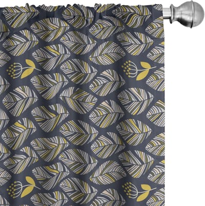 ABAKUHAUS – Gordijnen met bladeren – Set van 2 – Nachtblauw/Geel, microvezel
