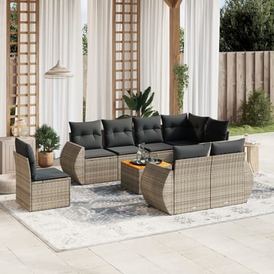 vidaXL - 9-delige - Loungeset - met - kussens - poly - rattan - grijs