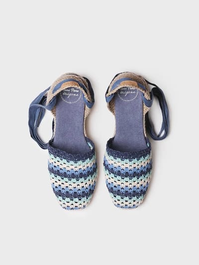 Espadrille met sleehak voor dames in veelkleurig gehaakt patroon | GEORGINA