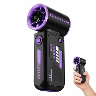 VHV - Ventilator - Handventilator - Mini ventilator - Handventilator met 100 Snelheden - 3600mAh Draagbare Mini Ventilator Oplaadbaar - Krachtige Handheld Fan met Digitaal Display - Ideaal voor Reizen en Kantoor - Zwart en paars