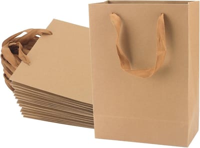 30x Bruine Kraft Papieren Zakken met Handvaten (28x10x20cm) - Cadeau- & Winkelzakken
