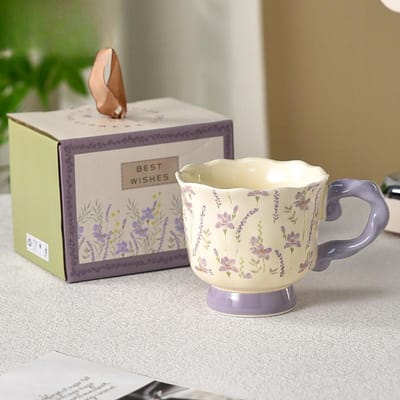 Speciale Mooie Koffiekop voor Dames Persoonlijk Speciaal Britse Retro Mok Keramisch High End Exquise Afternoon Tea Kop 400ML gray