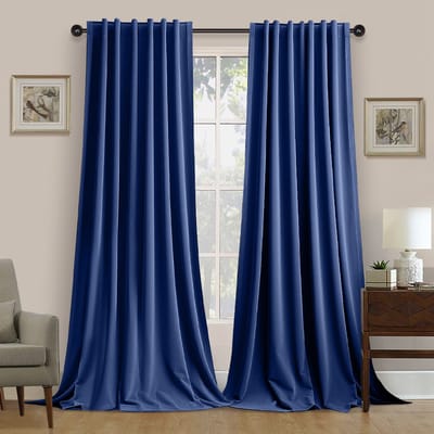MUPOO Hotelkwaliteit Luxe Velours verduisterend Gordijnen Kant en Klaar 2 Stuks -Zware kwaliteit 260 GSM-Isolerend & tegen kou -Tochtwerend - 3-in-1 ophangsysteem-Woonkamer &Slaapkamer - Marineblauw - 132x213 cm