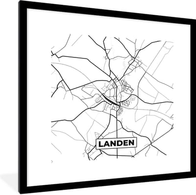 Fotolijst incl. Poster Zwart Wit- België – Landen – Stadskaart – Kaart – Zwart Wit – Plattegrond - 40x40 cm - Posterlijst