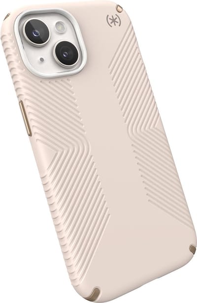 Speck hoesje geschikt voor Apple iPhone 15/14/13 Apple iPhone 16e Apple iPhone 17e - Ultieme Bescherming en Grip - Luxe Soft-touch Afwerking - Valbescherming gecertificeerd tot 4 meter - Microban Antibacterieel - Presidio2 Grip lijn - Beige Geel