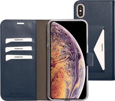 Mobiparts hoesje geschikt voor Apple iPhone XS Max - Wallet/Boekhoesje - Eco Leer - Magneet Sluiting - Opberg vakken - Blauw