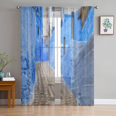 CHEFCHAOUEN MAROKKO Tule Transparante Gordijnen voor Woonkamer Decoratie Gordijn voor de Kamer Slaapkamer Keuken Voile Organza Gordijnen 135W x 114H(cm) gray