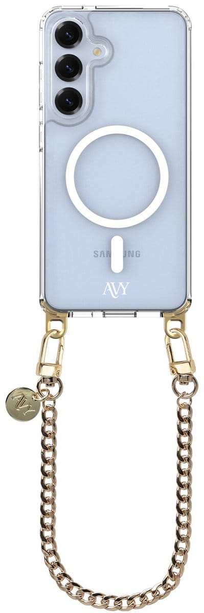 AVY Hoesje geschikt voor Samsung Galaxy S25 / S24 | Compatibel met MagSafe | Clear Case met Telefoonkoord 30CM | Polsband Aurum Lien