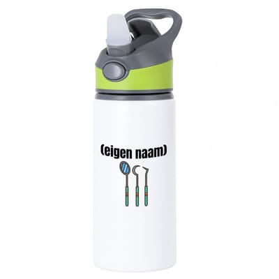Hacebo® - tandarts materiaal met eigen naam waterfles met rietje groen - Tandarts - mondhygiënisten/tandartsen - iemand die tandarts is of mondhygiënist - verjaardag - cadeau - kado - geschenk - water fles - 650ML