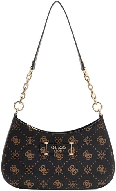 GUESS schoudertas Carrie Logo Top Zip Shoulder Bag Espresso Logo donkerbruin