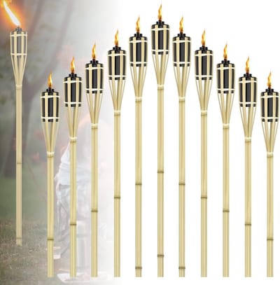 Tuinlampen Set - Bamboe Fakkel - Sfeerverlichting Buiten - Navulbaar Reservoir - 36 Stuks 90cm - Natuurlijk