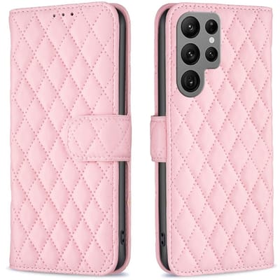 BINFEN Hoesje - Geschikt voor Samsung Galaxy S25 Ultra Hoesje - BINFEN Rhombus Book Case - Roze