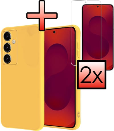 Hoesje - Met 2x Screenprotector - Geschikt voor Samsung Galaxy S25 - Sterk & Shockproof - Back Cover - Siliconen Case - Telefoon Hoes - Geel