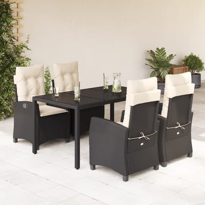 vidaXL - 5-delige - Tuinset - met - kussens - poly - rattan - zwart