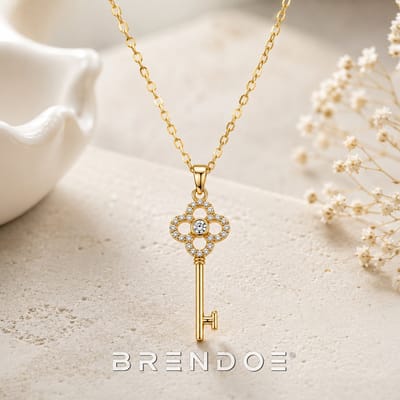 Brendoe Goudkleurige Sleutel Ketting Dames – Verwijderbare Sleutelhanger met Sierstenen – Verstelbare RVS Ketting