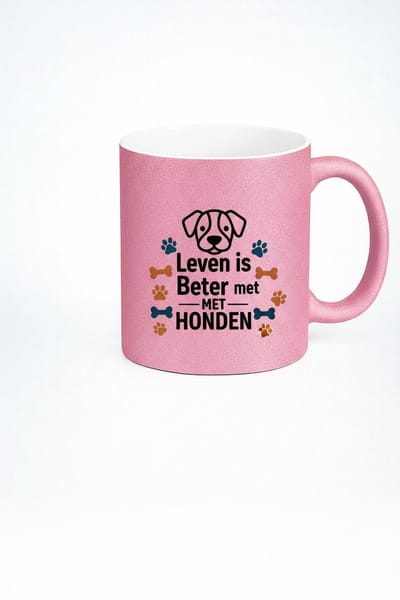 Leven Is Beter Met Honden Mok 330ml – Roze Keramische Koffiemok met Schattig Hond & Pootjes Design – Perfect Cadeau voor Hondenliefhebbers